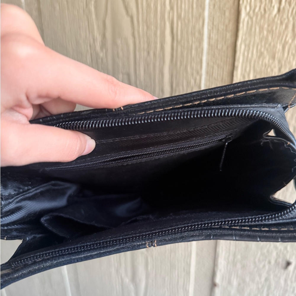 Black Leather Patchwork Shoulder Bag with cell ph… - image 3